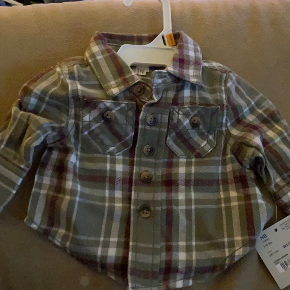 Olive green and brown flannel shirt